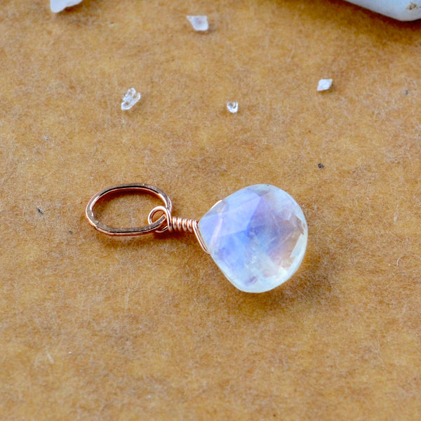 Moonstone necklace gemstone pendant necklace gemstone charm for charm bracelet necklace for charms for necklaces rose gold-filled rainbow moonstone gem pendant