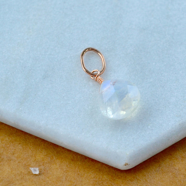 Moonstone necklace gemstone pendant necklace gemstone charm for charm bracelet necklace for charms for necklaces rose gold-filled rainbow moonstone gem pendant