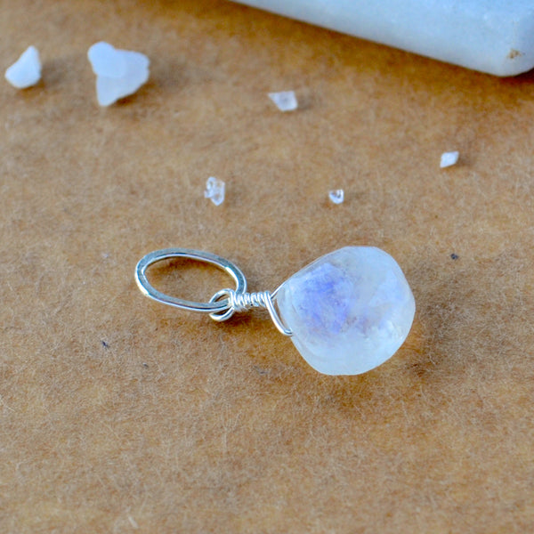 Moonstone necklace gemstone pendant necklace gemstone charm for charm bracelet necklace for charms for necklaces rose silver rainbow moonstone gem pendant