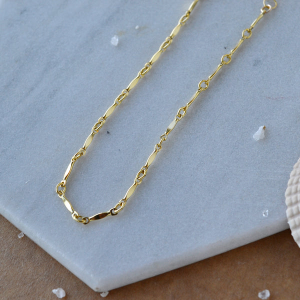 Moorage Chain Bracelet custom chain bracelets dapped bar link chains handmade to order sustainable jewelry nickel free gold filled detail