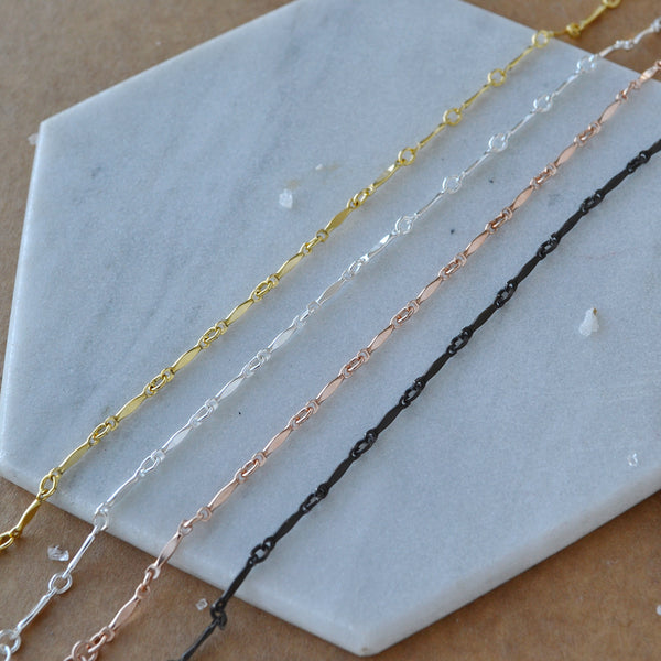 Moorage Chain custom chain anklet bracelet necklace dapped bar link chains handmade to order sustainable jewelry nickel free rose gold filled oxidized sterling silver