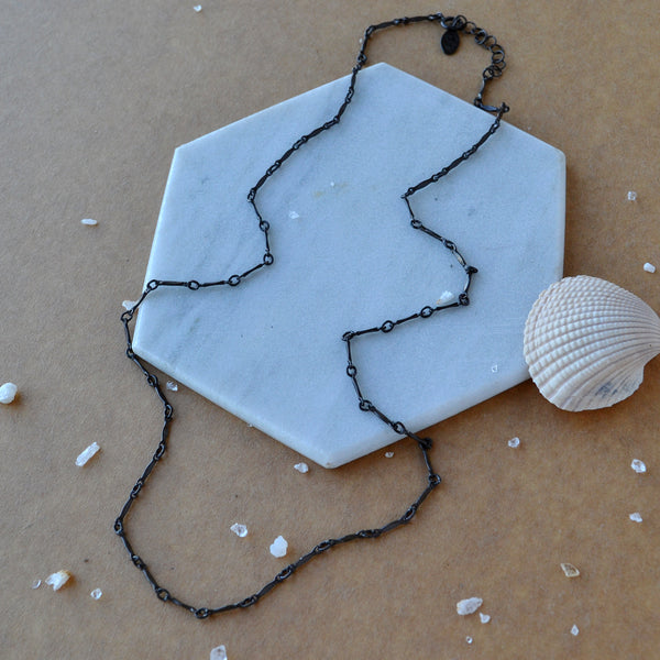 Moorage Chain Necklace custom chain layering necklaces dapped bar link chains handmade to order sustainable jewelry nickel free oxidized sterling silver black chain