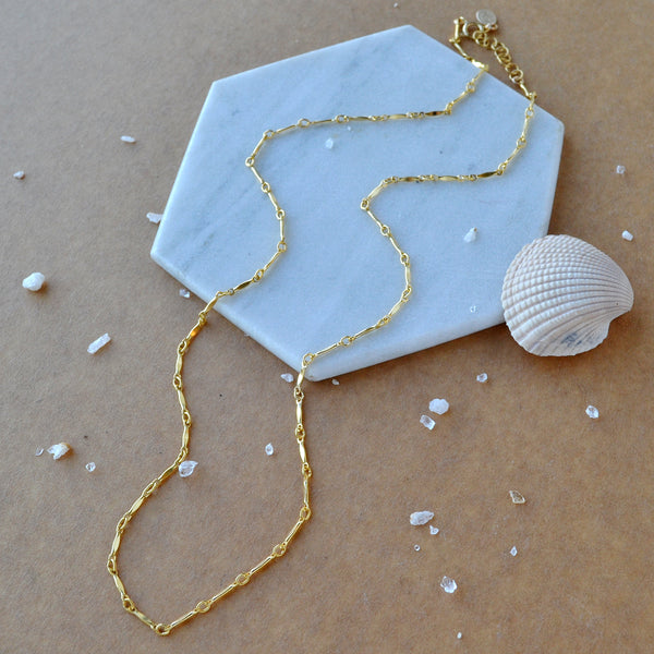 Moorage Chain Necklace custom chain layering necklaces dapped bar link chains handmade to order sustainable jewelry nickel free gold filled