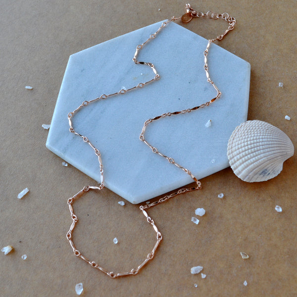 Moorage Chain Necklace custom chain layering necklaces dapped bar link chains handmade to order sustainable jewelry nickel free rose gold filled