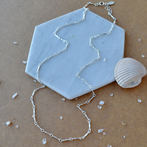Moorage Chain Necklace custom chain layering necklaces dapped bar link chains handmade to order sustainable jewelry nickel free sterling silver