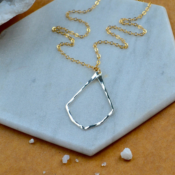 Never apart necklace geometric teardrop pendant half heart necklace best friend split heart jewelry mixed metal gold and silver teardrop necklace