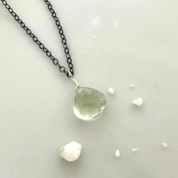 Ambergris necklace green amethyst gemstone necklace handmade gem pendant light green stone necklace simple gem charm prasiolite black oxidized silver necklace