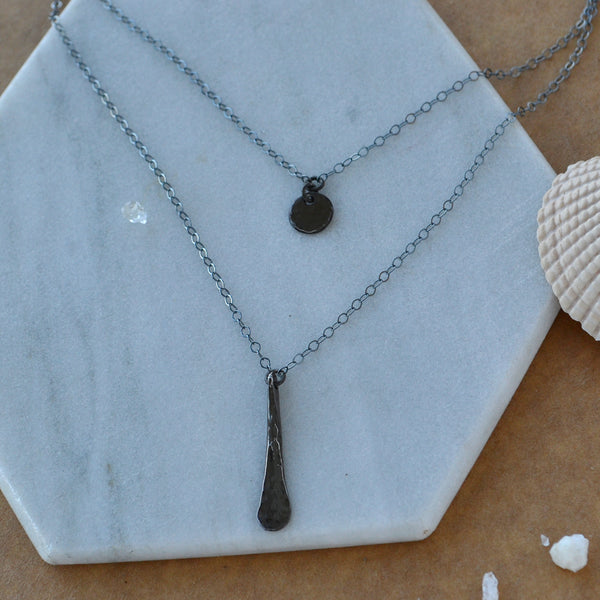Oar Necklace double strand layered necklaces linked chain necklaces dainty charms paddle symbol jewelry nickel free black oxidized silver handmade delicate layering jewelry