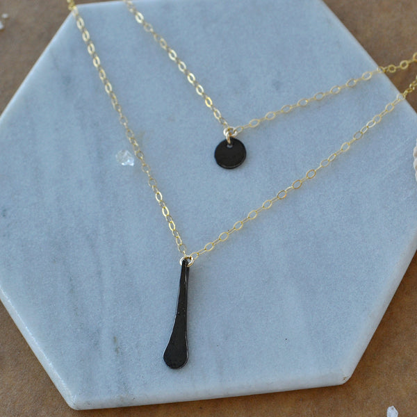 Oar Necklace double strand layered necklaces linked chain necklaces dainty charms paddle symbol jewelry nickel free mixed metals gold filled black oxidized silver handmade delicate layering jewelry