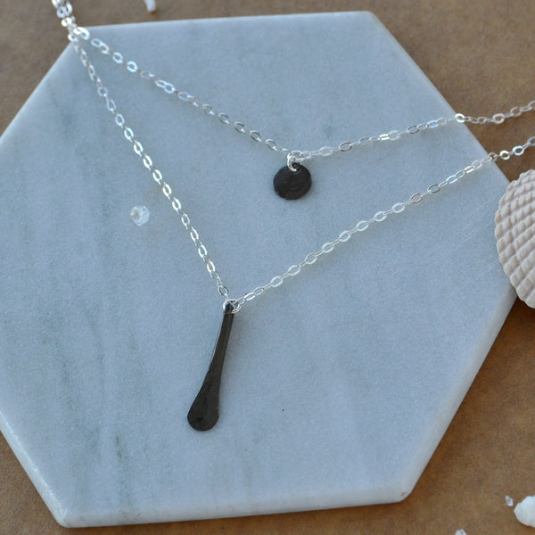 Oar Necklace double strand layered necklaces linked chain necklaces dainty charms paddle symbol jewelry nickel free mixed metals black oxidized silver handmade delicate layering jewelry