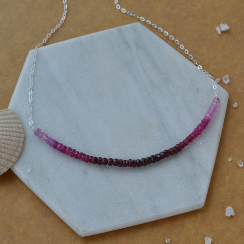 Ombre Curve Necklace - ombre ruby pink sapphire gradient bib necklace
