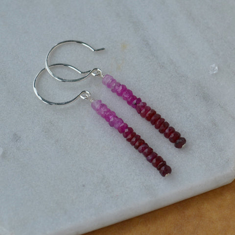Ombre Earrings - ombre ruby pink sapphire gradient column earrings