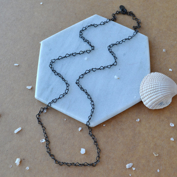 Open Heart Chain necklace tiny heart link chain layering necklaces handmade custom chains heart jewelry sustainable nickel free oxidized sterling silver black hearts jewelry