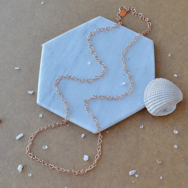 Open Heart Chain necklace tiny heart link chain layering necklaces handmade custom chains heart jewelry sustainable nickel free rose gold filled