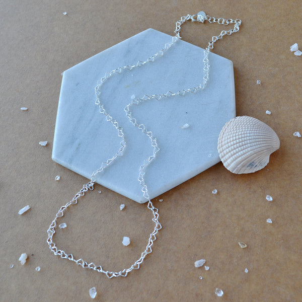 Open Heart Chain necklace tiny heart link chain layering necklaces handmade custom chains heart jewelry sustainable nickel free sterling silver