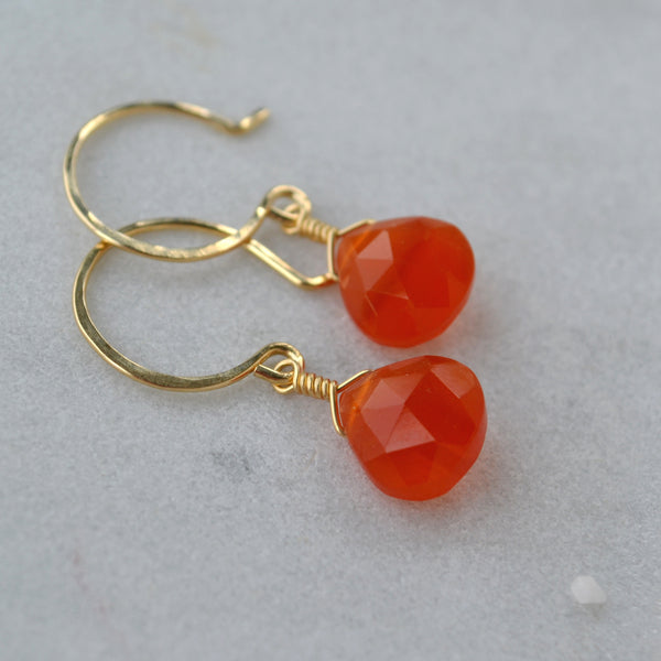 Persimmon Earrings - carnelian earrings with red orange gemstone drops