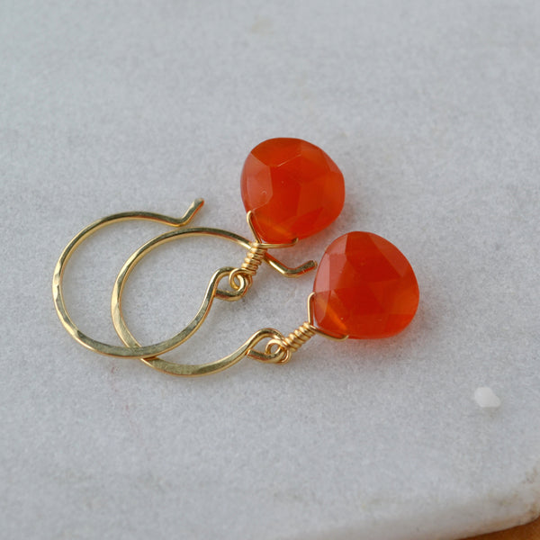 Persimmon Earrings - carnelian earrings with red orange gemstone drops