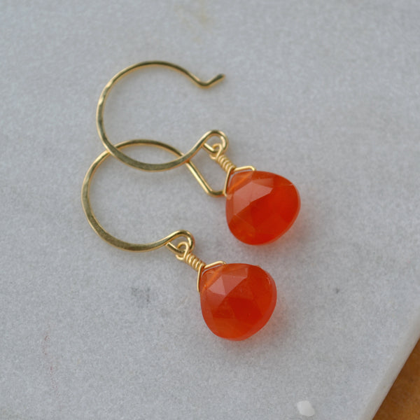 Persimmon Earrings - carnelian earrings with red orange gemstone drops