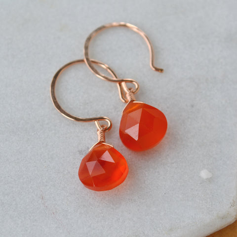 Persimmon Earrings - carnelian earrings with red orange gemstone drops