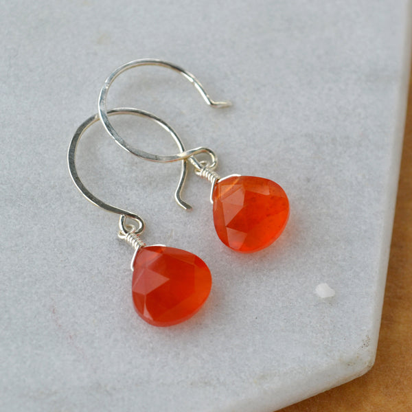 Persimmon Earrings - carnelian earrings with red orange gemstone drops