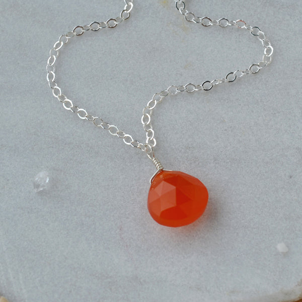 Persimmon Necklace - carnelian necklace red orange gemstone solitaire