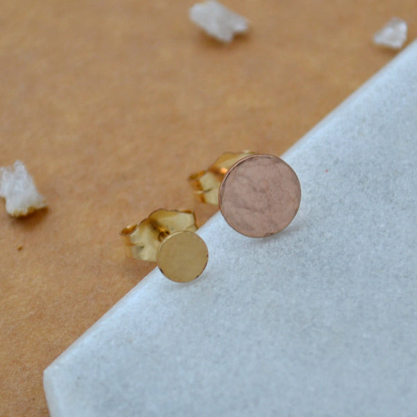 Petite Speckle Stud Earrings 4mm disc stud ear rings handmade hammered posts gold filled studs sizes