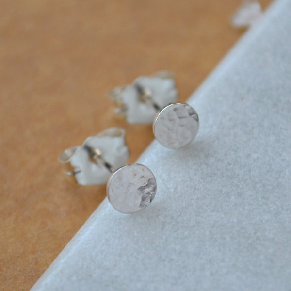 Petite Speckle Stud Earrings 4mm disc stud ear rings handmade hammered posts silver studs