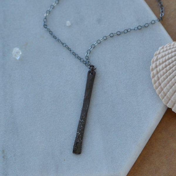 Pillar Necklace sleek vertical bar pendant necklaces column pendants skinny bar necklace dainty charms jewelry nickel free black oxidized silver handmade delicate layering jewelry