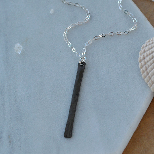 Pillar Necklace sleek vertical bar pendant necklaces column pendants skinny bar necklace dainty charms jewelry nickel free mixed metals black oxidized silver handmade delicate layering jewelry