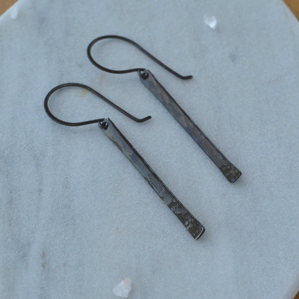 Pillar Earrings long bar earring hammered column ear rings simple everyday jewelry nickel free black oxidized silver