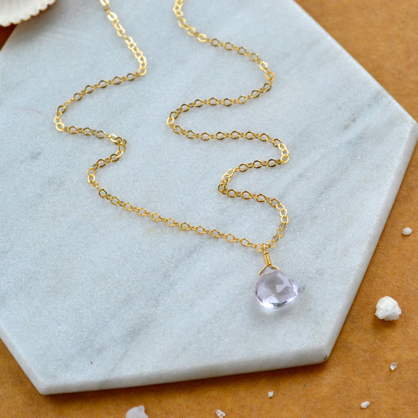 Pink sky necklace pink amethyst gemstone necklace handmade gem pendant pale pink stone necklace simple gem charm pink amethyst gold necklace sustainable jewelry