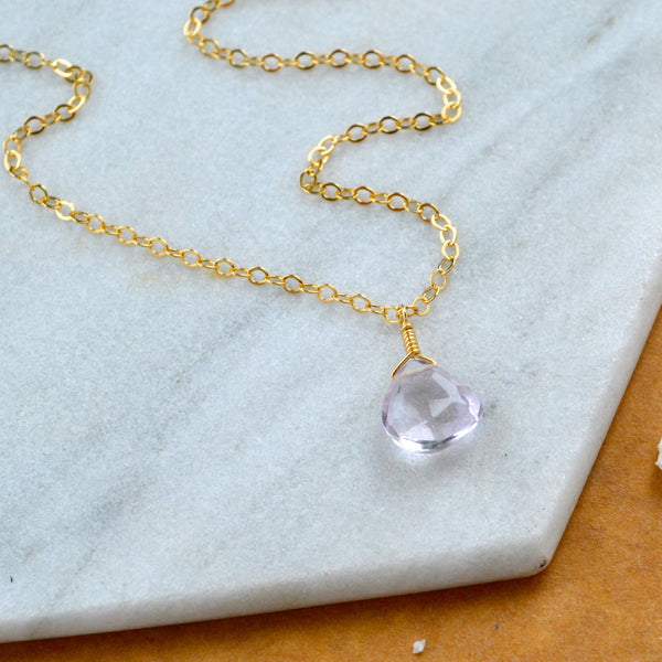 Pink sky necklace pink amethyst gemstone necklace handmade gem pendant pale pink stone necklace simple gem charm pink amethyst gold necklace sustainable jewelry