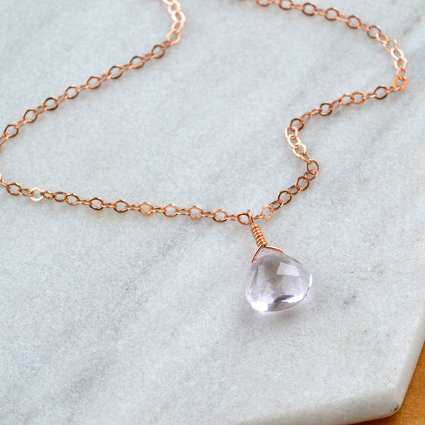 Pink sky necklace pink amethyst gemstone necklace handmade gem pendant pale pink stone necklace simple gem charm pink amethyst rose gold necklace sustainable jewelry