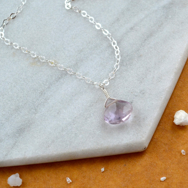 Pink sky necklace pink amethyst gemstone necklace handmade gem pendant pale pink stone necklace simple gem charm pink amethyst silver necklace sustainable jewelry