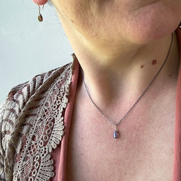 Plum Earrings - spinel earrings with grey purple gemstone drops
