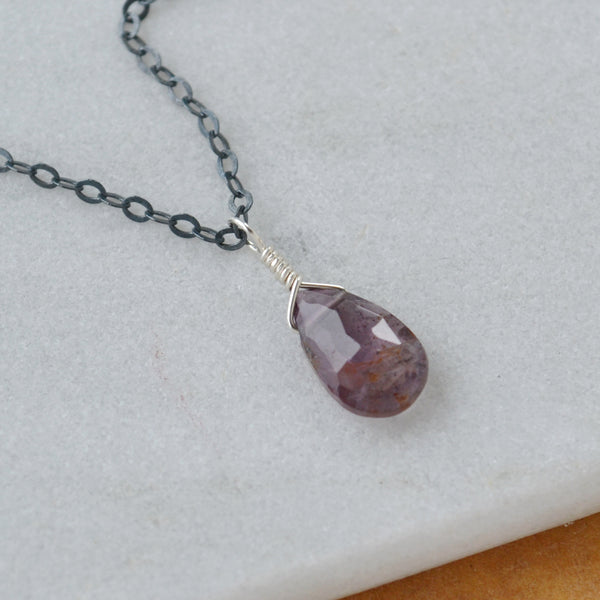 Plum Necklace - spinel necklace grey purple gemstone solitaire
