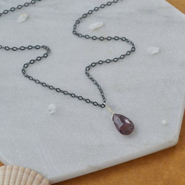 Plum Necklace - spinel necklace grey purple gemstone solitaire
