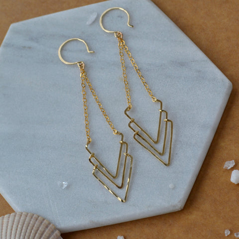 Regatta Earrings - triple chevron chandelier earrings in gold or silver