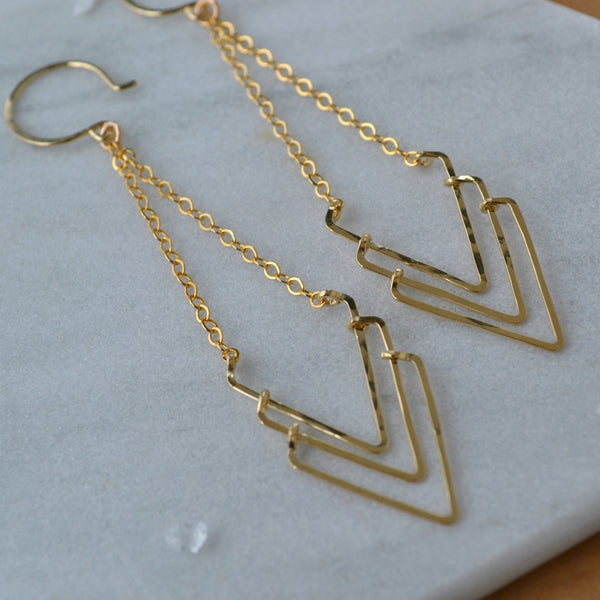 Regatta Earrings - triple chevron chandelier earrings in gold or silver