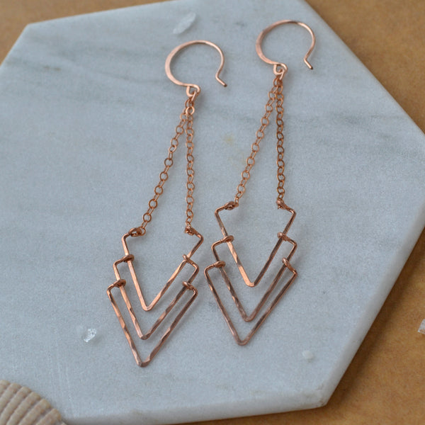 Regatta Earrings - triple chevron chandelier earrings in gold or silver