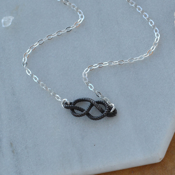 Sailor's Knot Necklace rope knot charm pendant necklaces handmade jewelry boating knot infinity knot charms nickel free mixed metal black oxidized sterling silver