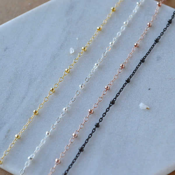 Satellite chain dainty chains floating bead chain ankle bracelets necklaces rose gold filled black sterling silver handmade custom chains