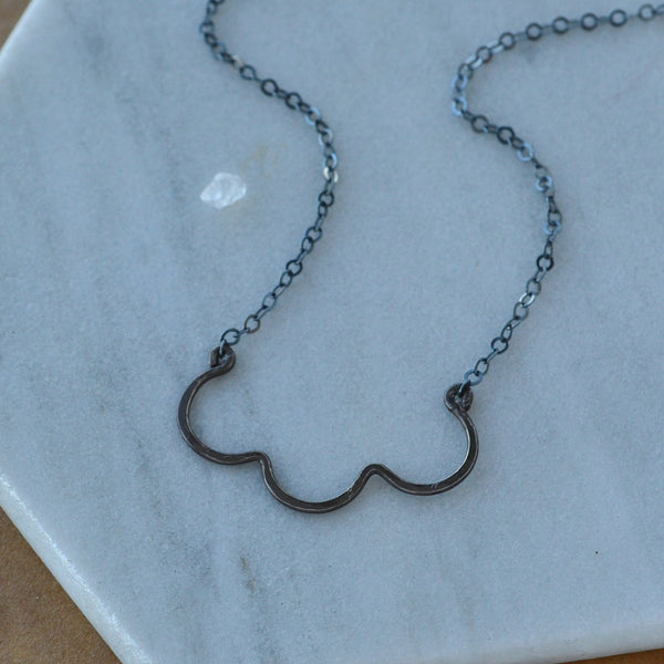 Scallop Necklace curved pendant scalloped edge layering necklaces cloud silhouette jewelry handmade hammered pendant nickel free black oxidized sterling silver