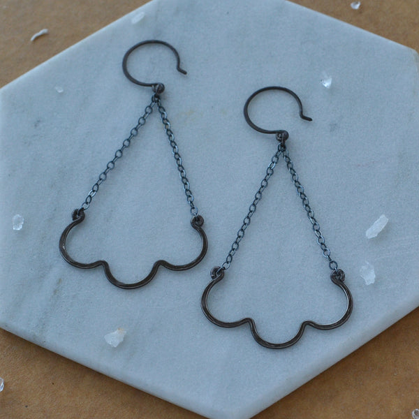 Scallop Earrings scalloped edge chandelier earring hammered curved cloud silhouette dangle shell ear rings nickel free black oxidized silver