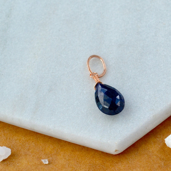 September Sapphire gemstone pendant necklace gemstone charm for charm bracelet necklace for charms for necklaces rose gold navy blue gem pendant