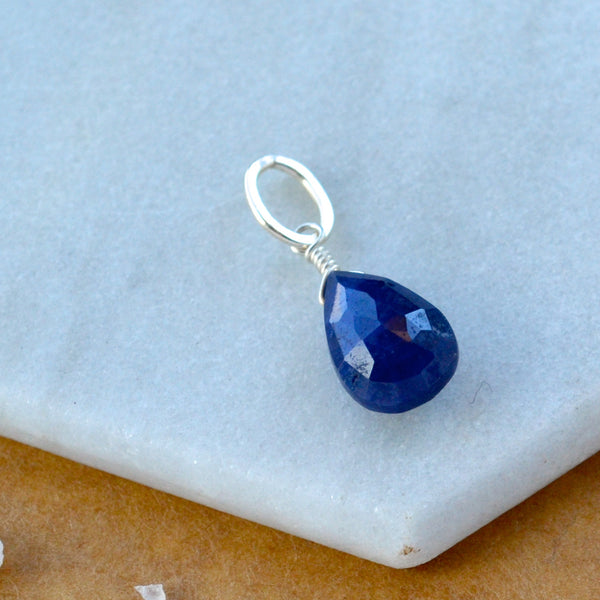 September Sapphire gemstone pendant necklace gemstone charm for charm bracelet necklace for charms for necklaces silver navy blue gem pendant.