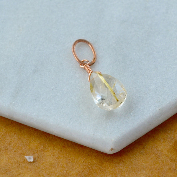 Shimmer Gold Rutilated Quartz gemstone pendant necklace gemstone charm for charm bracelet necklace for charms for necklaces rose gold champagne gold gem pendant