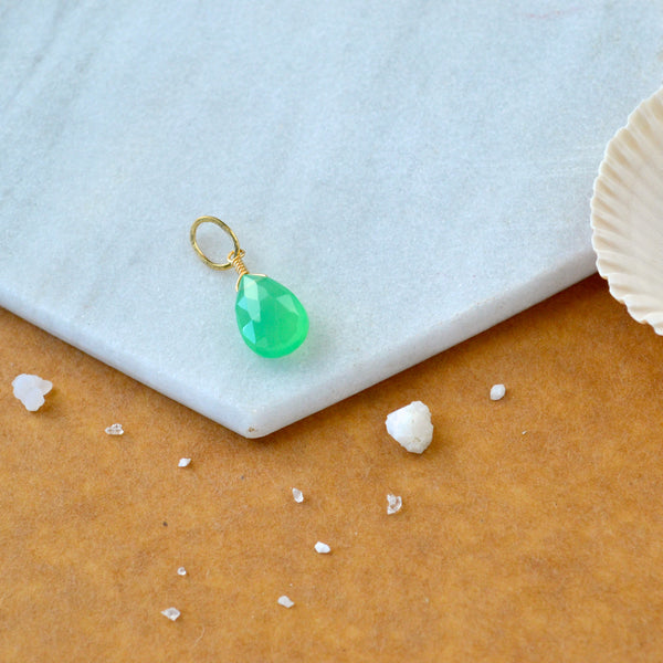 Soft Mint Chrysoprase gemstone pendant necklace gemstone charm for charm bracelet necklace for charms for necklaces 14K gold mint green gem pendant