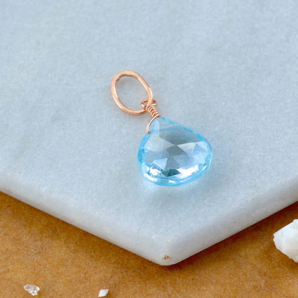 Sprinkle Swiss Blue topaz gemstone pendant necklace gemstone charm for charm bracelet necklace for charms for necklaces rose gold baby blue topaz gem pendant
