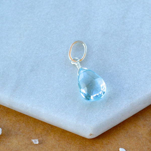 Sprinkle Swiss Blue topaz gemstone pendant necklace gemstone charm for charm bracelet necklace for charms for necklaces silver baby blue topaz gem pendant